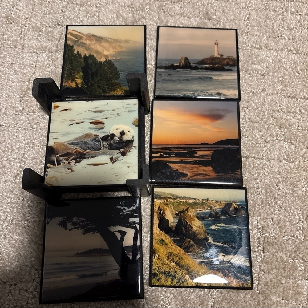 David O McLaughlin Set Of 6 California Coast Coasters & Holder